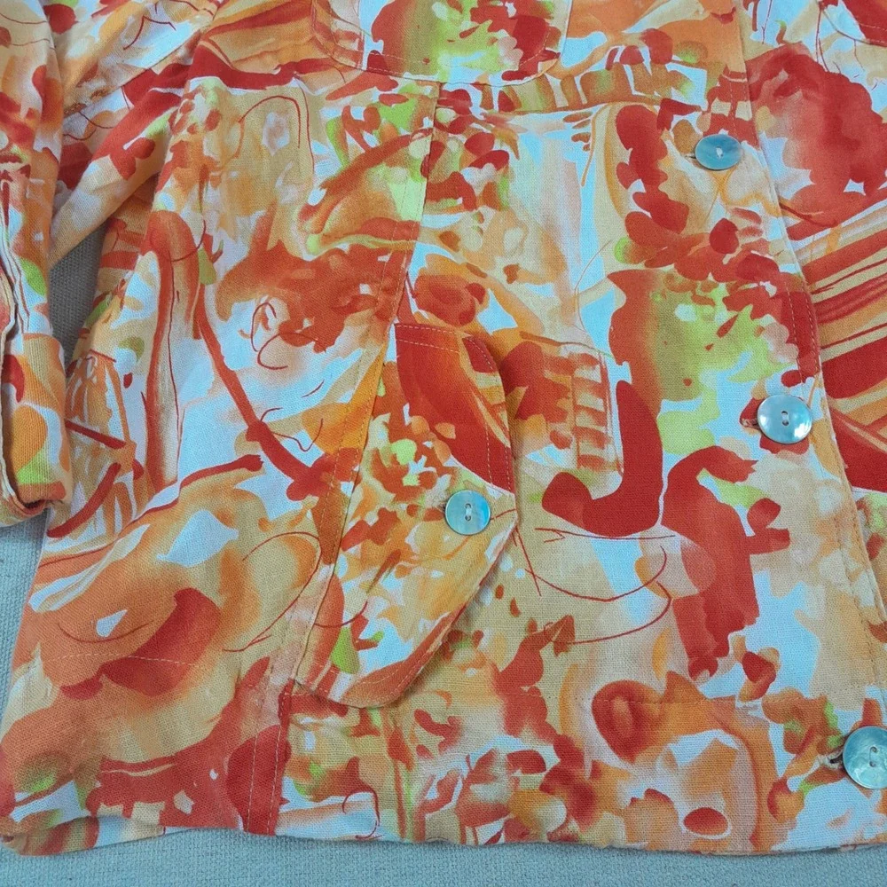Vintage Company Collection Linen Blend Jacket Womens 14 Orange Abstract Floral